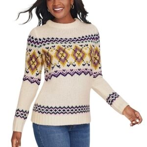 Talbots Cream and Yellow Fair Isle Sweater